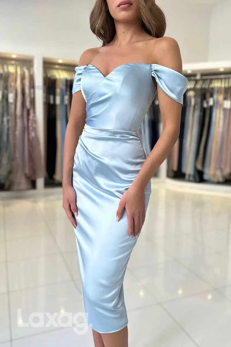 22260 - Off shoulder Sweetheart Draped Sleek Satin Party Prom Formal Evening Dress