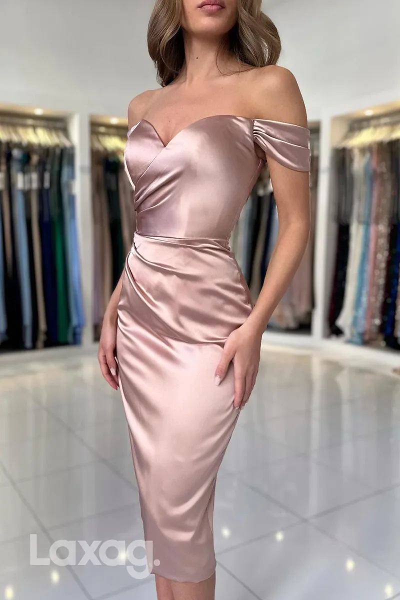 22260 - Off shoulder Sweetheart Draped Sleek Satin Party Prom Formal Evening Dress