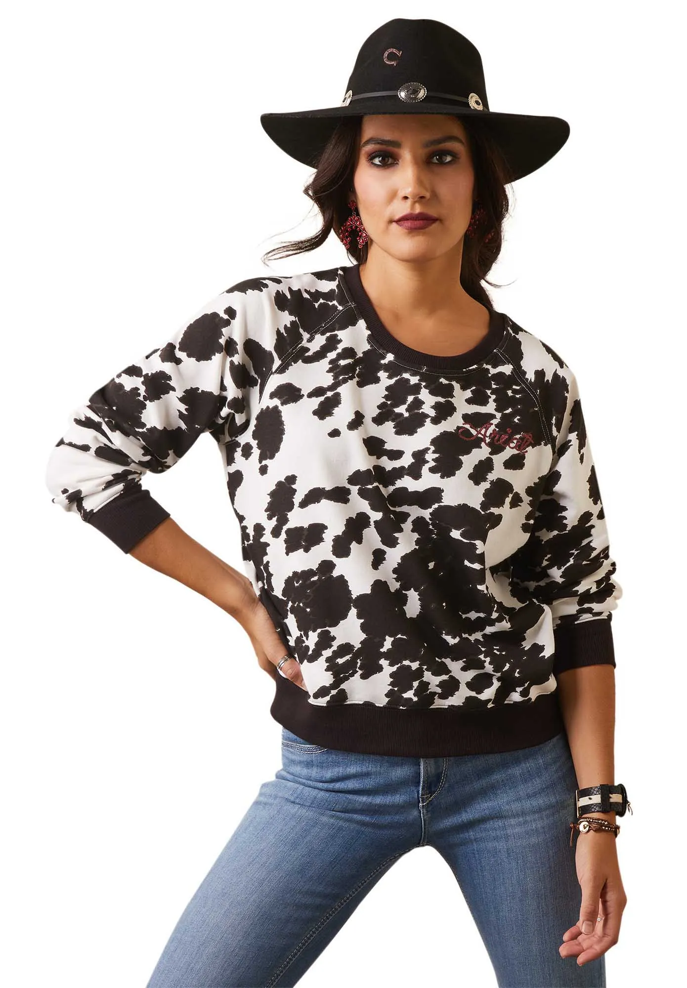 Ariat Women's R.E.A.L. Crew Holstein Cow Print Sweatshirt