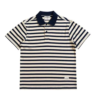 Ashore Shop Summer New American Retro  Short Sleeve Sailor Striped Polo Shirt Men's  100% Cotton Washed Heavyweight