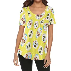 Be Bold & Express Yourself In The Captivating Women's Yellow Skulls V-neck Blouse