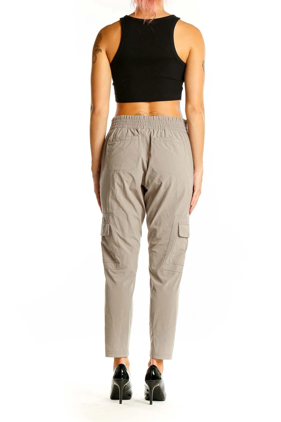 Beige Cargo-Style Athletic Pants