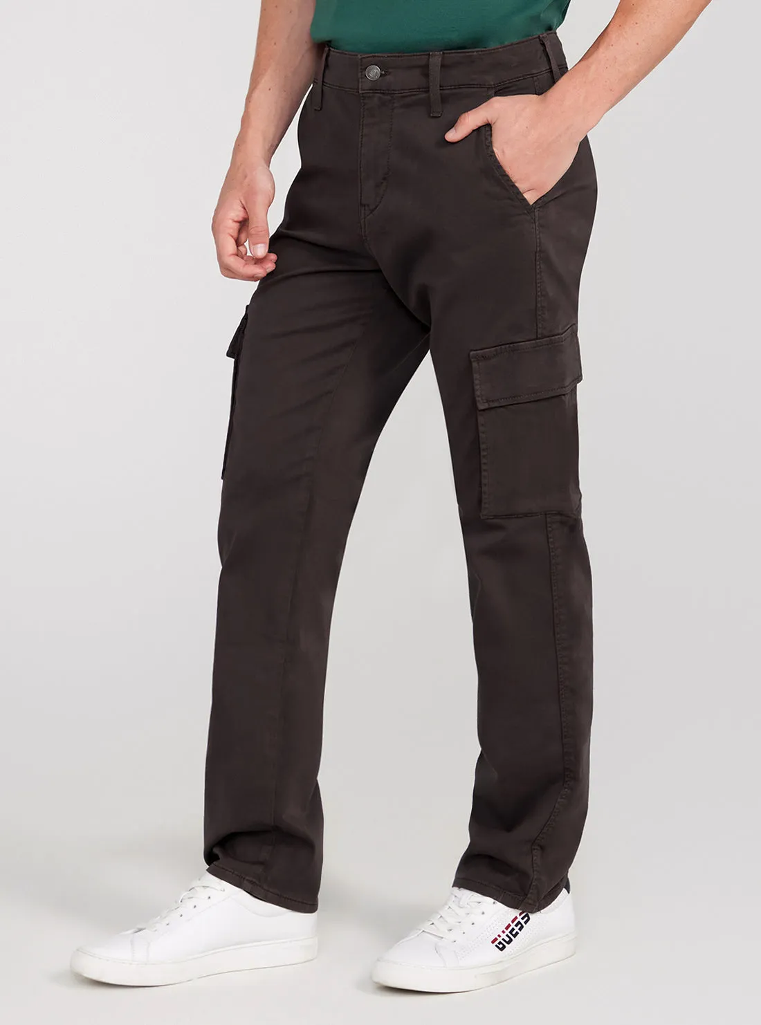 Brown Sateen Coated Cargo Pants