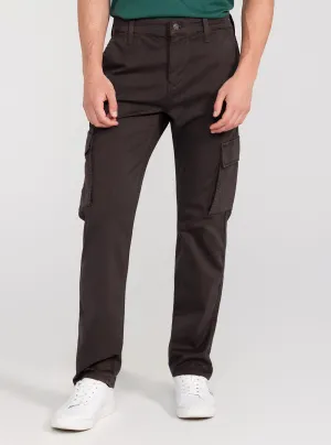 Brown Sateen Coated Cargo Pants