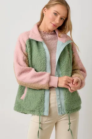 Color Block Teddy Jacket