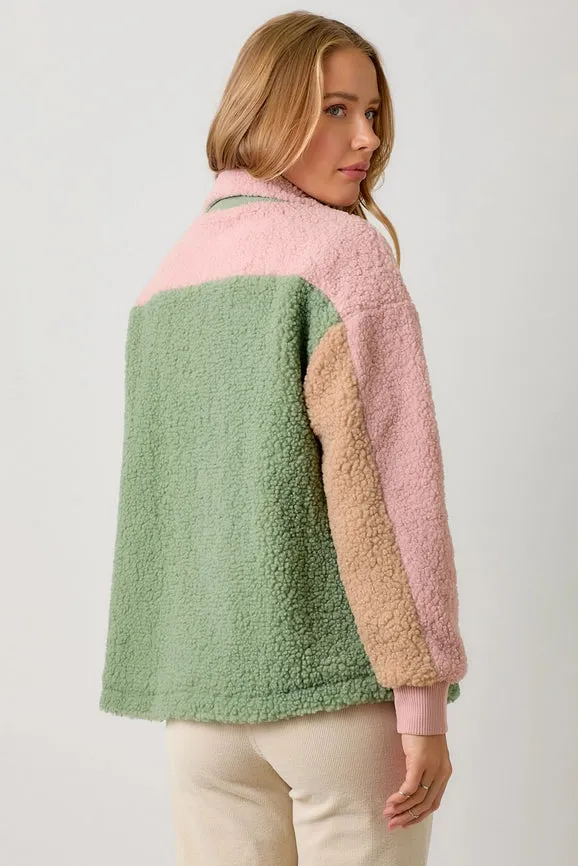 Color Block Teddy Jacket