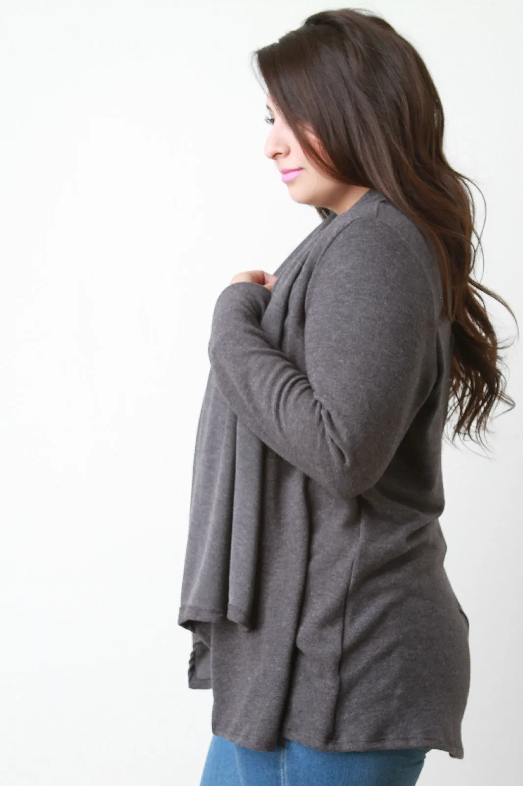 Cozy Knit Draped Collar Cardigan