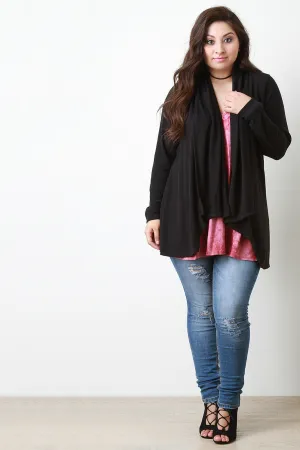 Cozy Knit Draped Collar Cardigan