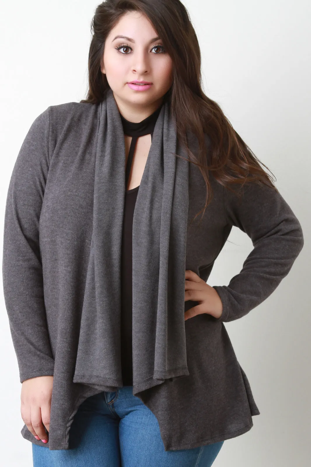 Cozy Knit Draped Collar Cardigan