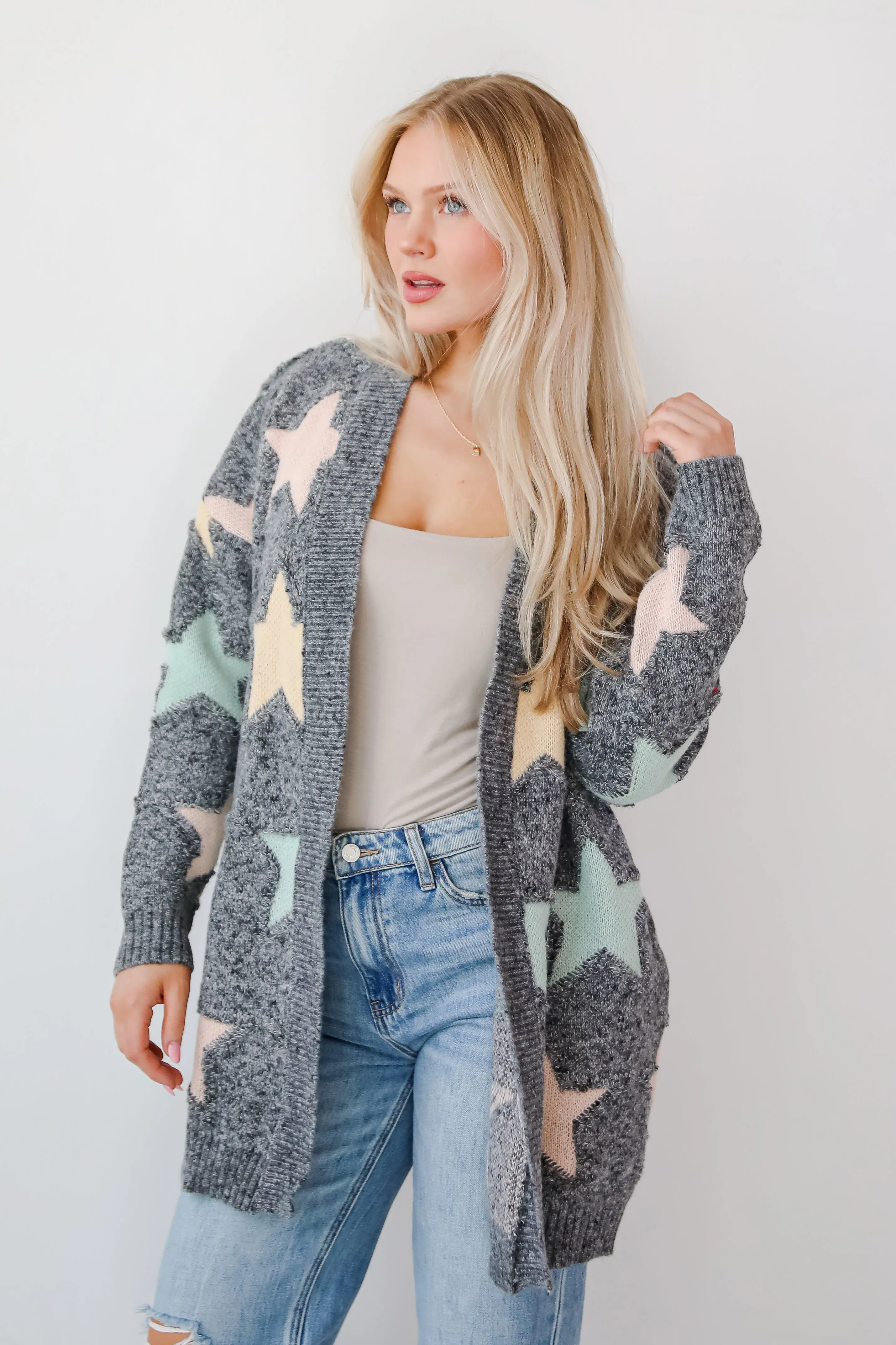 Cozy Outcome Heather Grey Star Cardigan