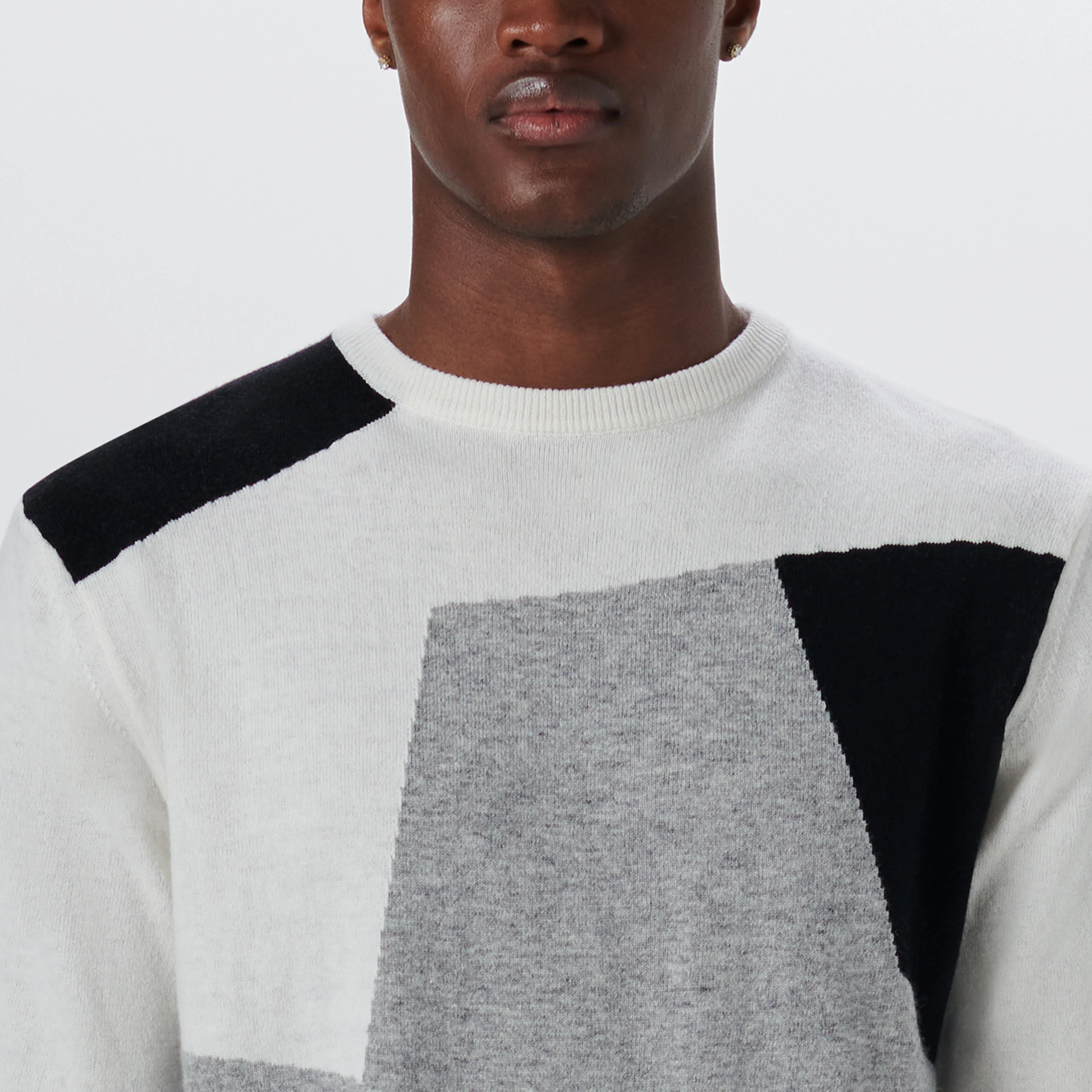 Crew Neck Patchwork Intarsia Sweater