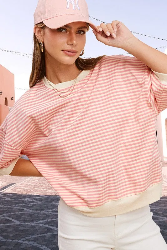 Crew Neck Stripe Short Sleeve Top