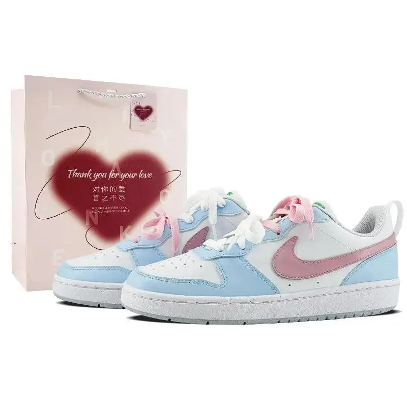 【Customize】Nike Court Borough Skateboarding Shoes Women's Low-top Blue/pink Sneakers shoes DV5456-109