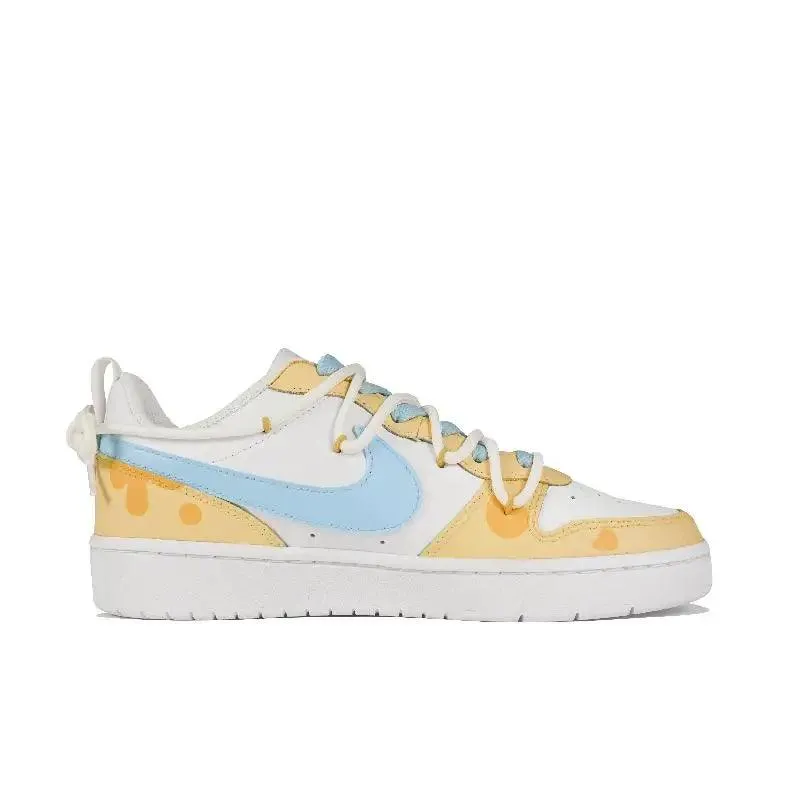 【Customize】Nike Court Borough Skateboarding Shoes Women's Low-top Yellow, Blue And White Sneakers shoes DV5456-106