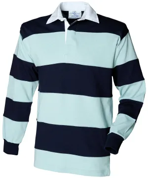 Duck Egg/Navy - Sewn stripe long sleeve rugby shirt