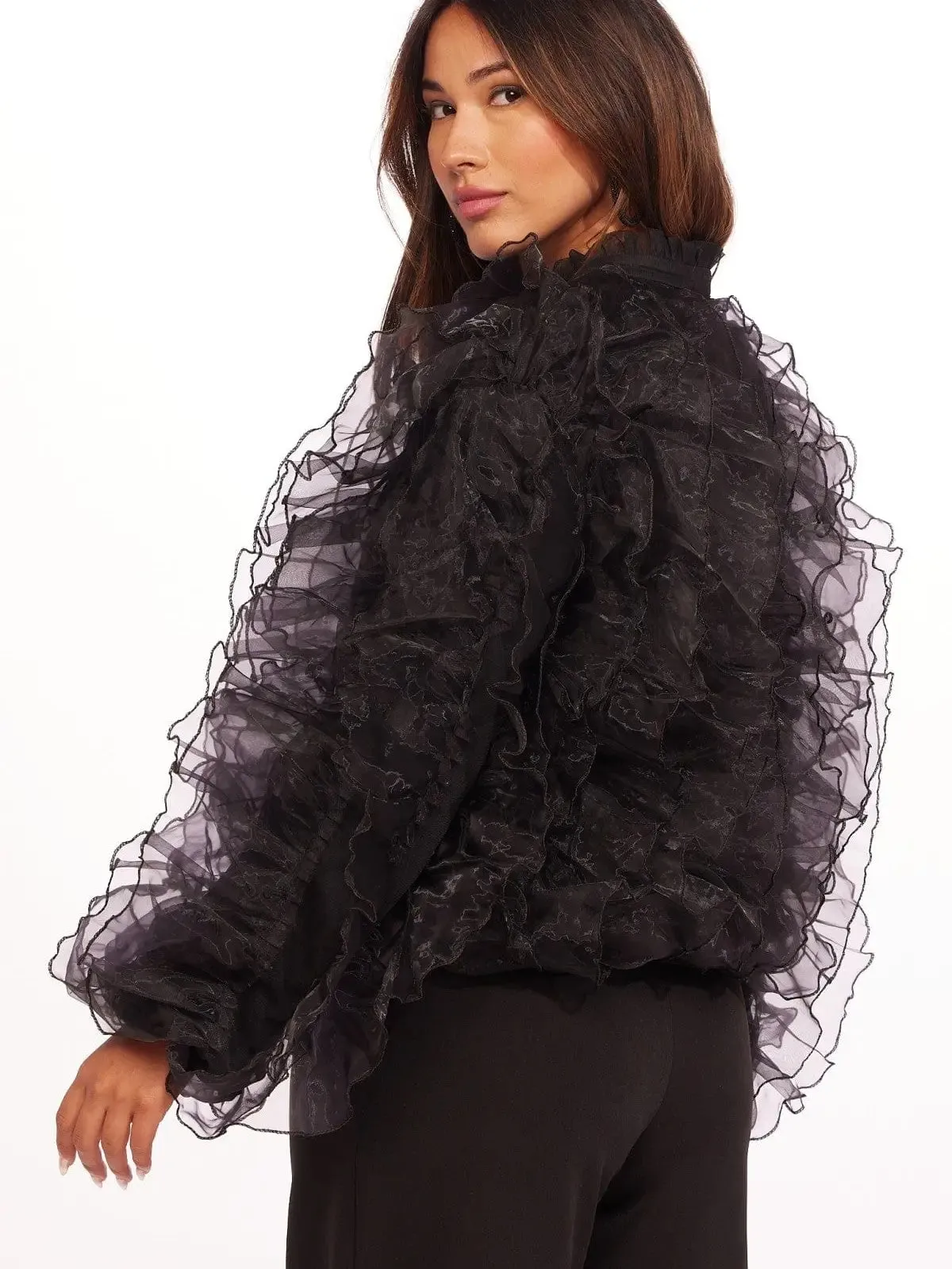 Eva Ruffled Organza Bomber Jacket