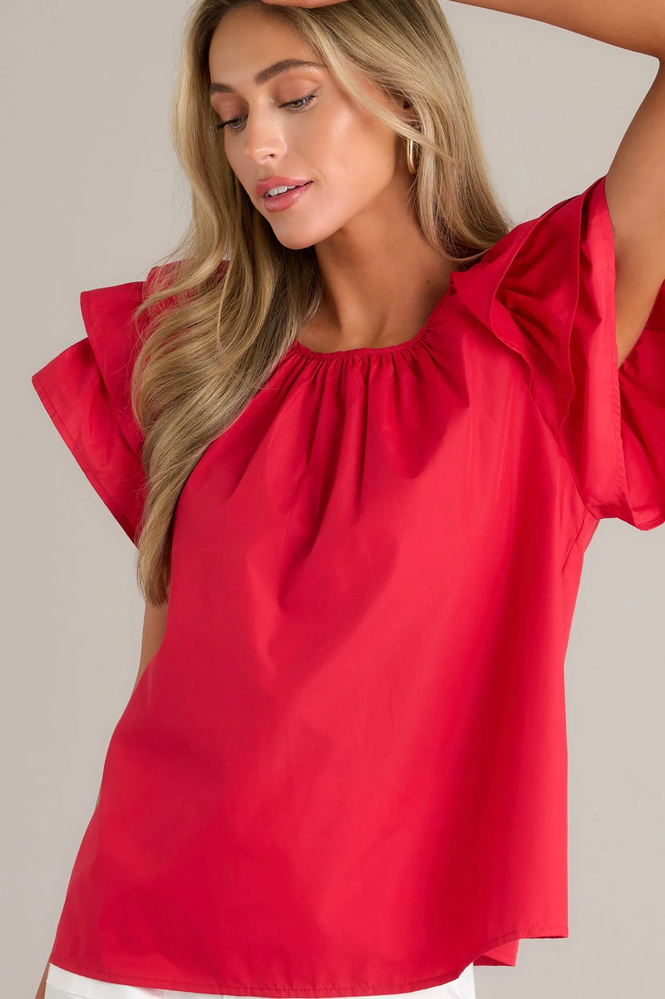 Everyday Radiance Red Ruffle Sleeve Top