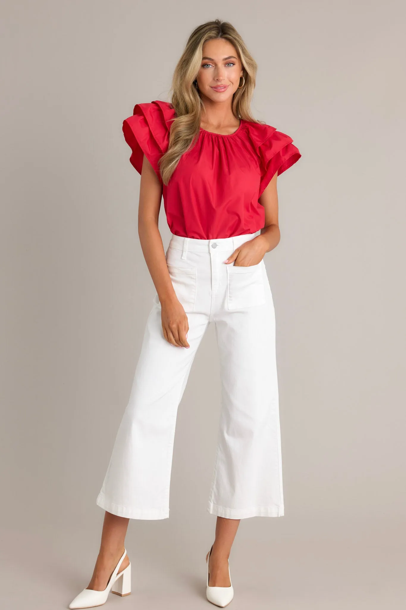 Everyday Radiance Red Ruffle Sleeve Top