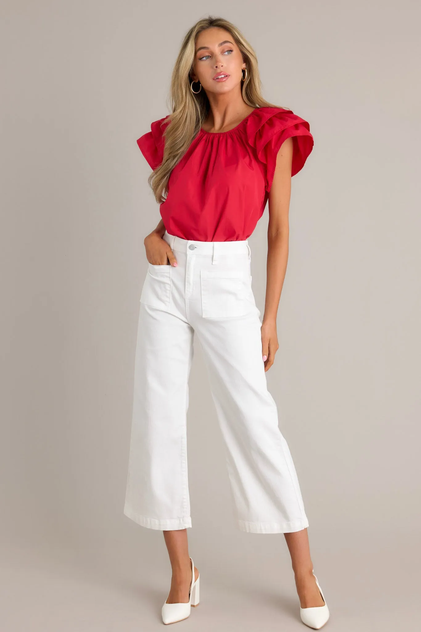 Everyday Radiance Red Ruffle Sleeve Top