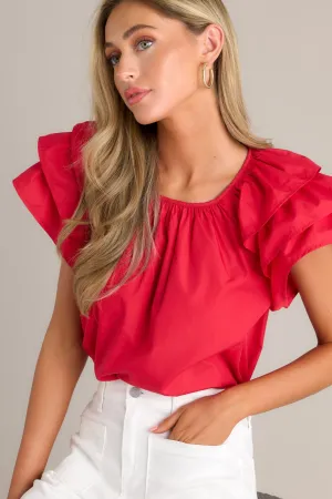 Everyday Radiance Red Ruffle Sleeve Top