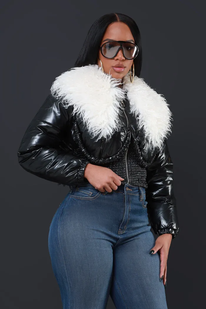 Final Touch Faux Fur Bomber Jacket - Black