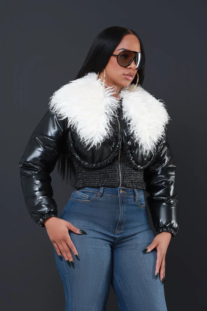 Final Touch Faux Fur Bomber Jacket - Black