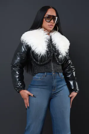 Final Touch Faux Fur Bomber Jacket - Black