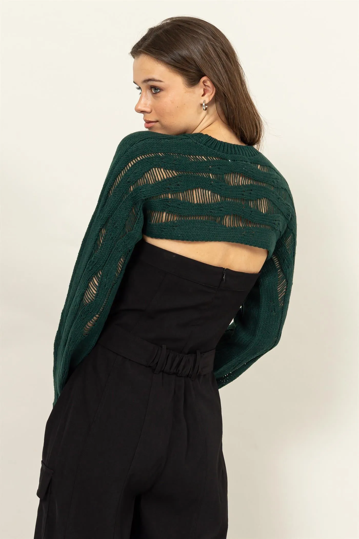 HF24F291-Open Knit Shrug Sweater