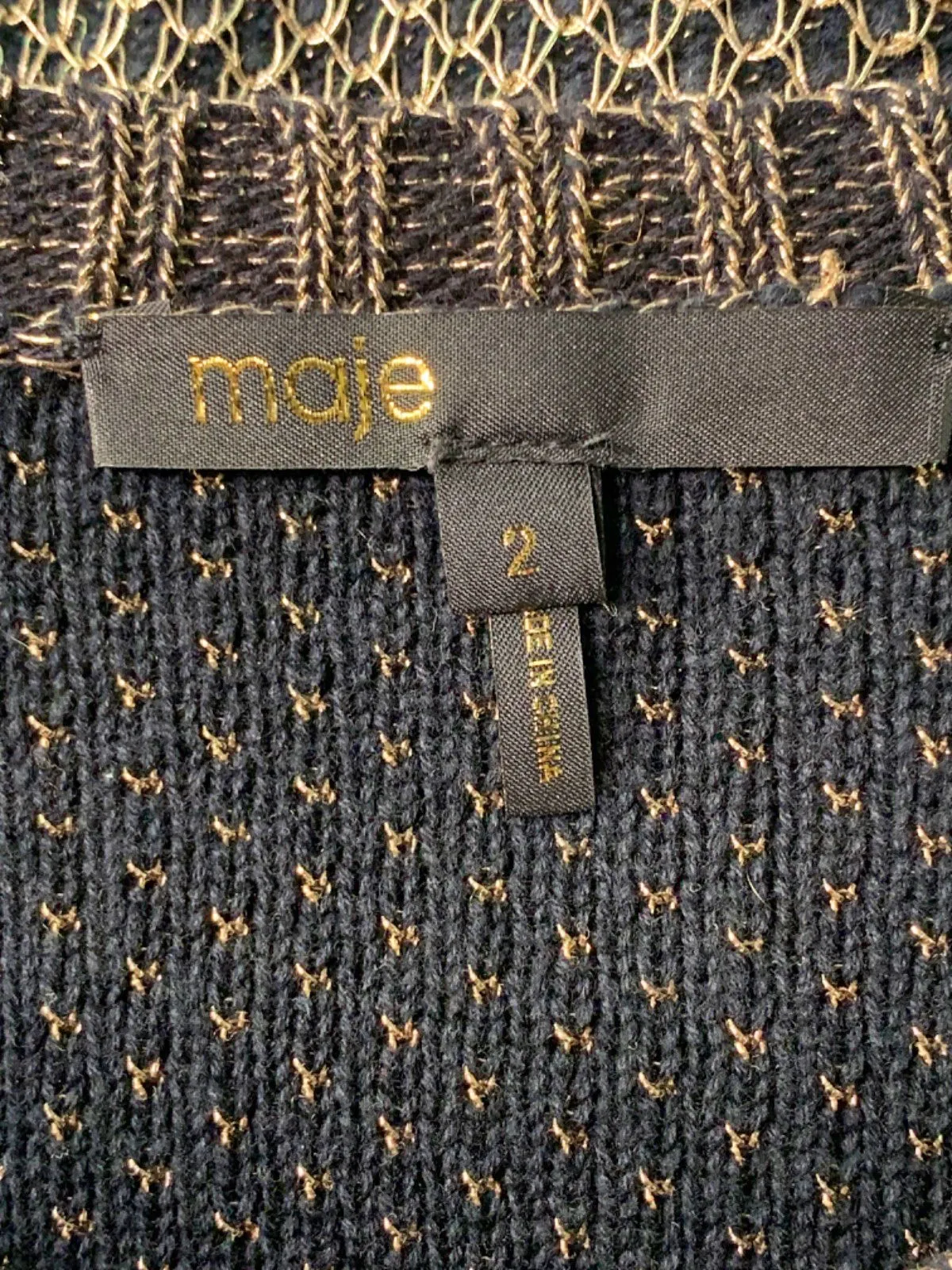 Maje Brown Metallic Knit Jumper Size UK 2