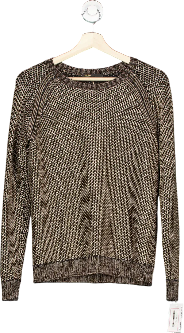 Maje Brown Metallic Knit Jumper Size UK 2