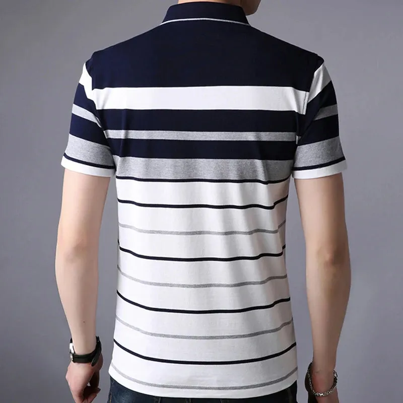 Men's Lapel Short Sleeved Multi Color Stripes Trendy POLO