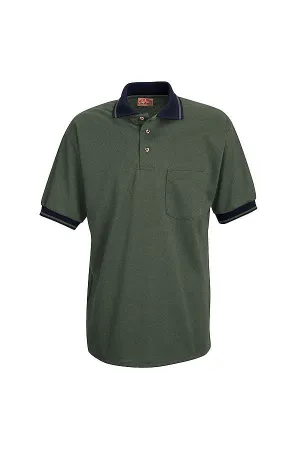 Men's Moss Green and Navy Short Sleeve Performance Knit Twill Polo