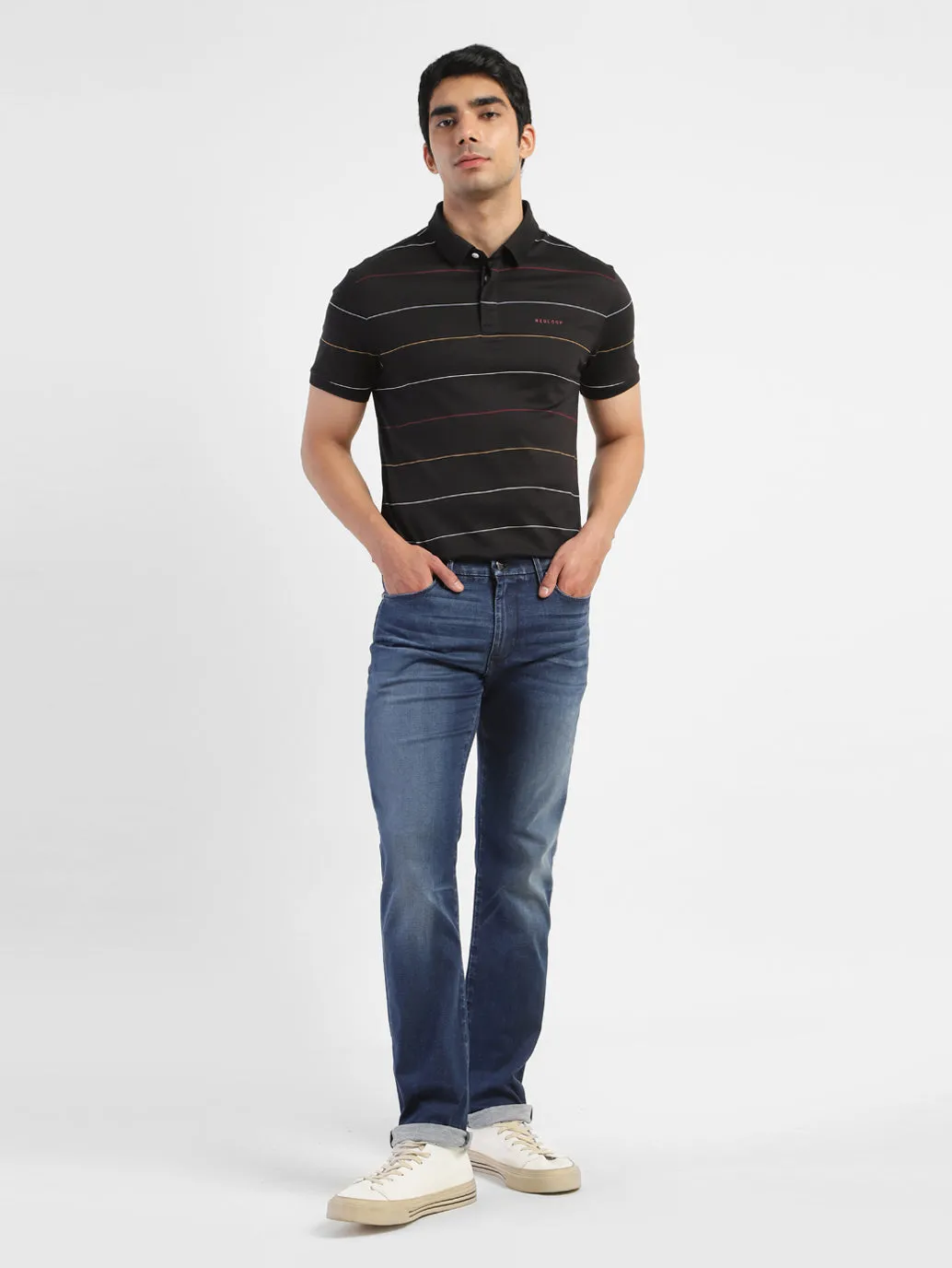 Men's Striped Polo T-shirt Black