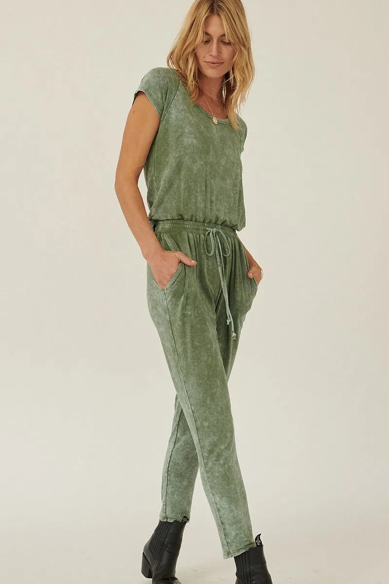 Mineral Washed Finish Knit Green Jumpsuit_