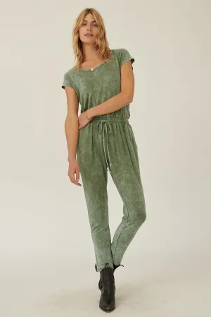 Mineral Washed Finish Knit Green Jumpsuit_