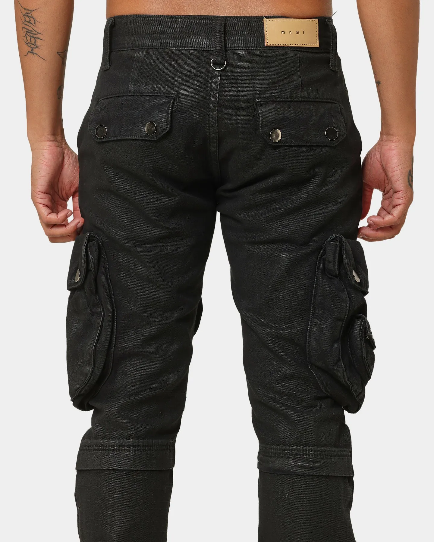 MNML Waxed Denim Cargo Pants Black