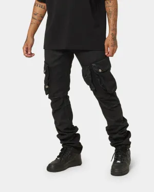 MNML Waxed Denim Cargo Pants Black