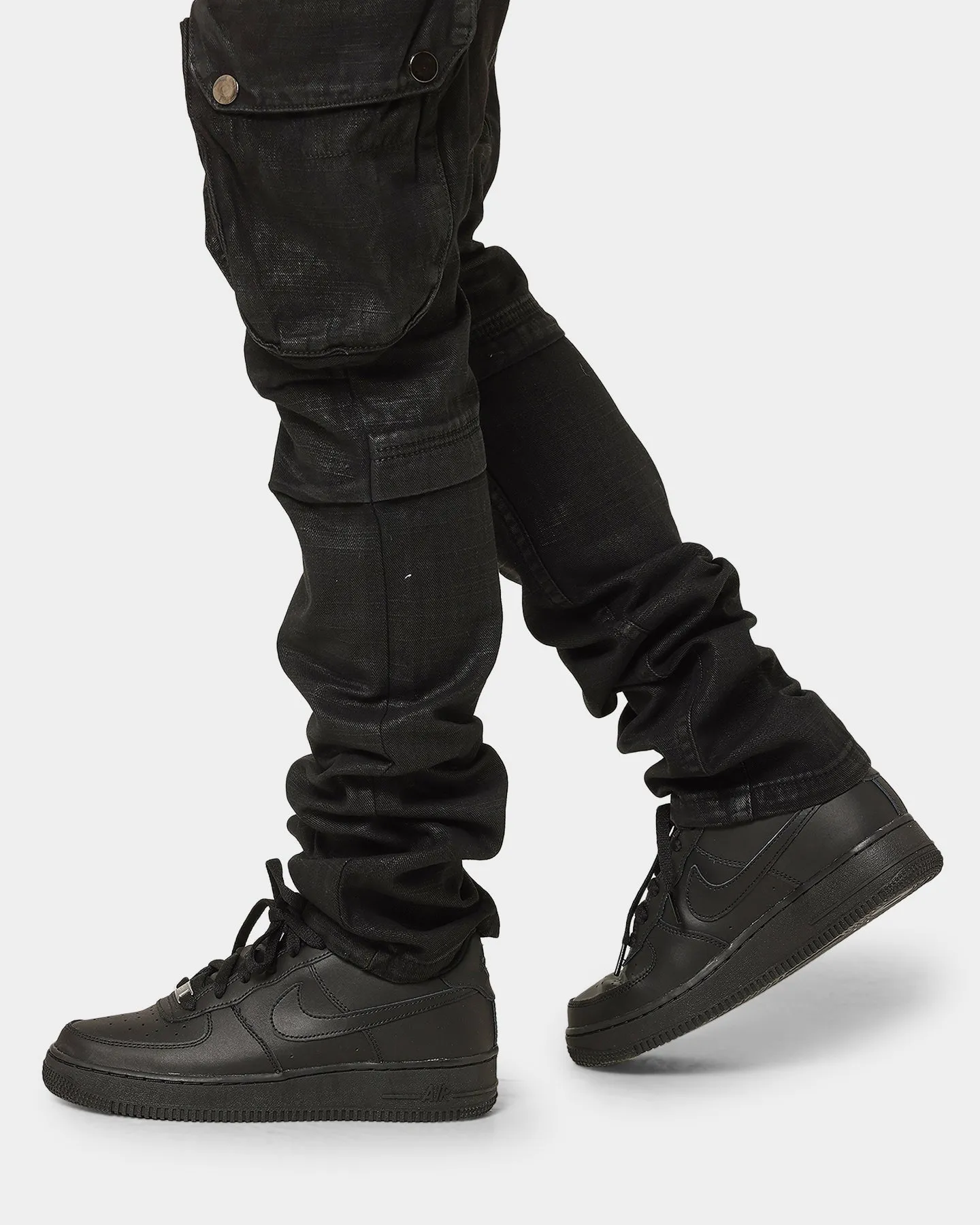 MNML Waxed Denim Cargo Pants Black