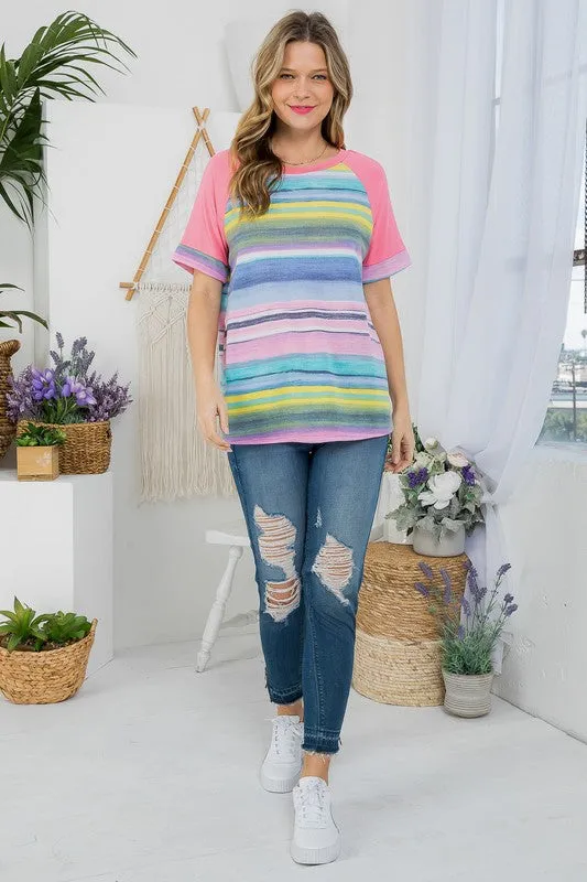 MULTI STRIPE MIXED BASEBALL TOP