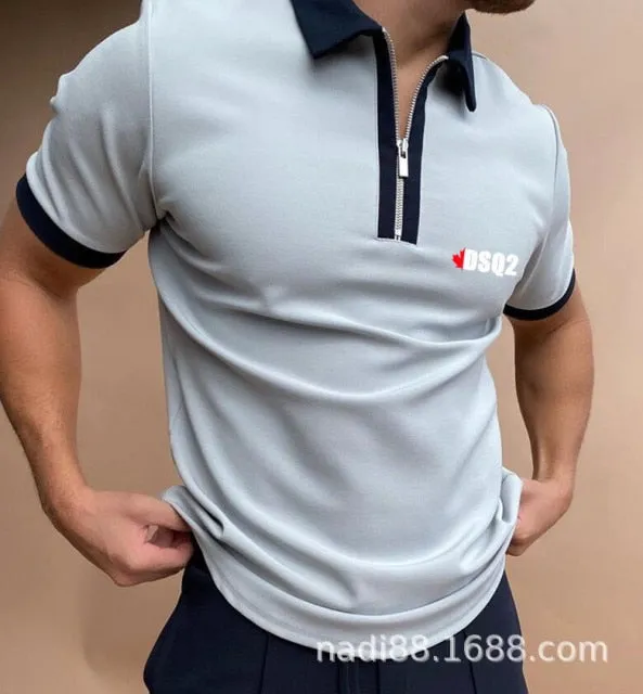 Nukty Fall Winter New Men Polo Shirts Cotton Blends Striped Full Sleeve High Quality Casual Turn-Down Collar Zipper Thermal Top