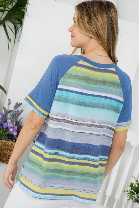 PLUS MULTI STRIPE MIX BASEBALL TOP