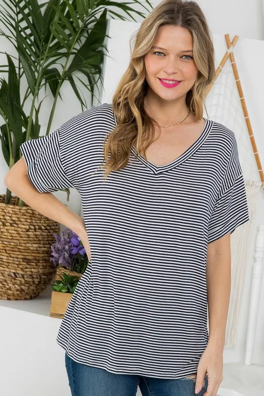 PLUS PIN STRIPE BOXY TOP