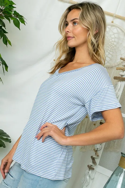 PLUS PIN STRIPE BOXY TOP