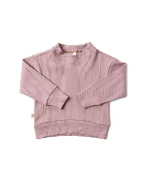 rib knit lounge set top - woodrose