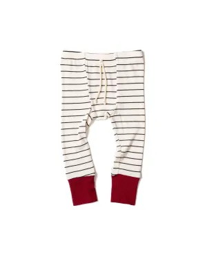 rib knit pant CO - wide charcoal stripe stocking red contrast