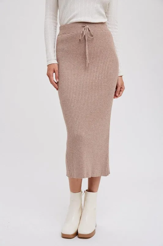 Ribbed Knit Midi Skirt Latte