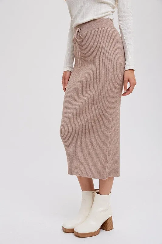 Ribbed Knit Midi Skirt Latte