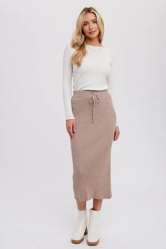 Ribbed Knit Midi Skirt Latte