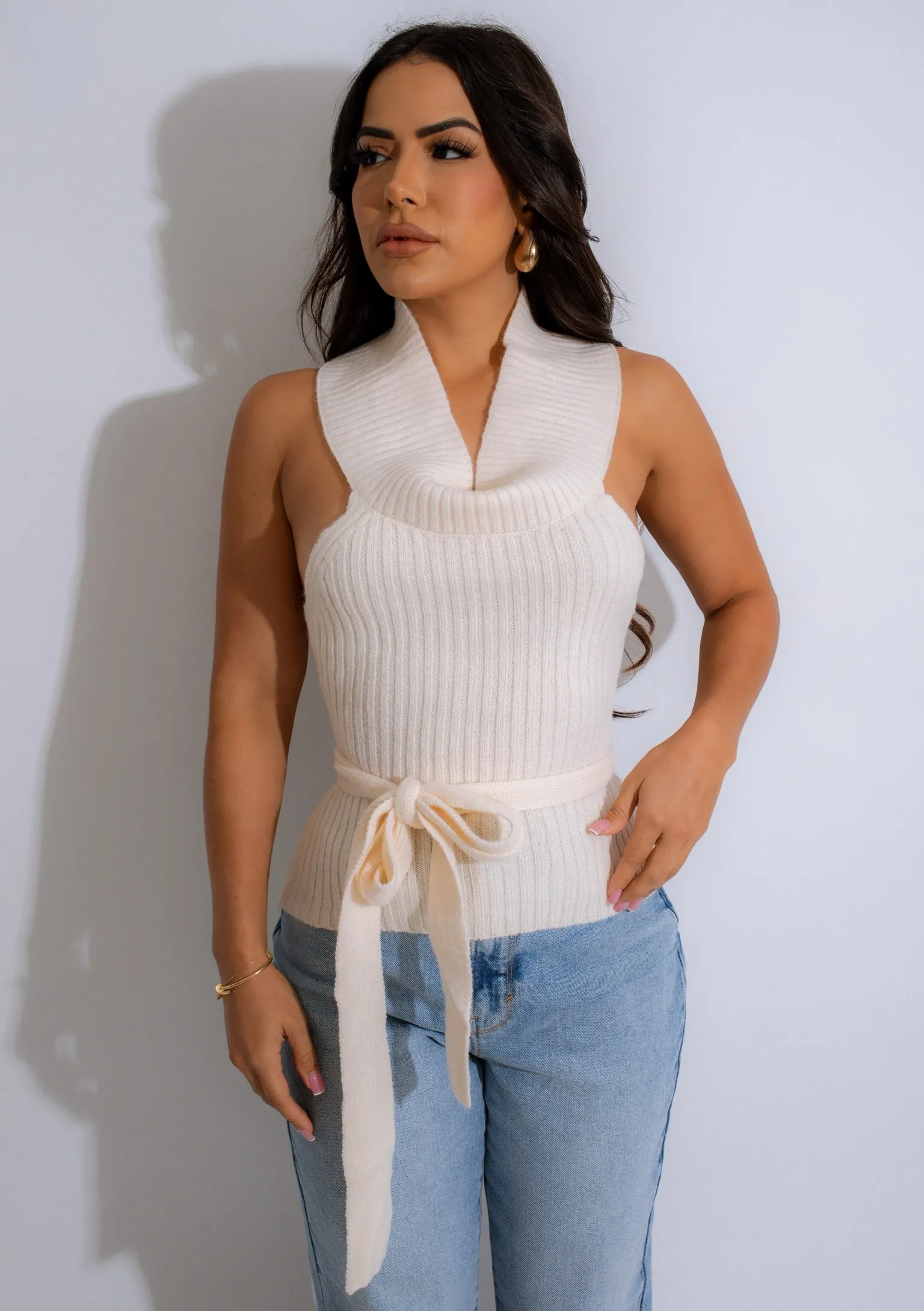 She's Cozy Knit Top White