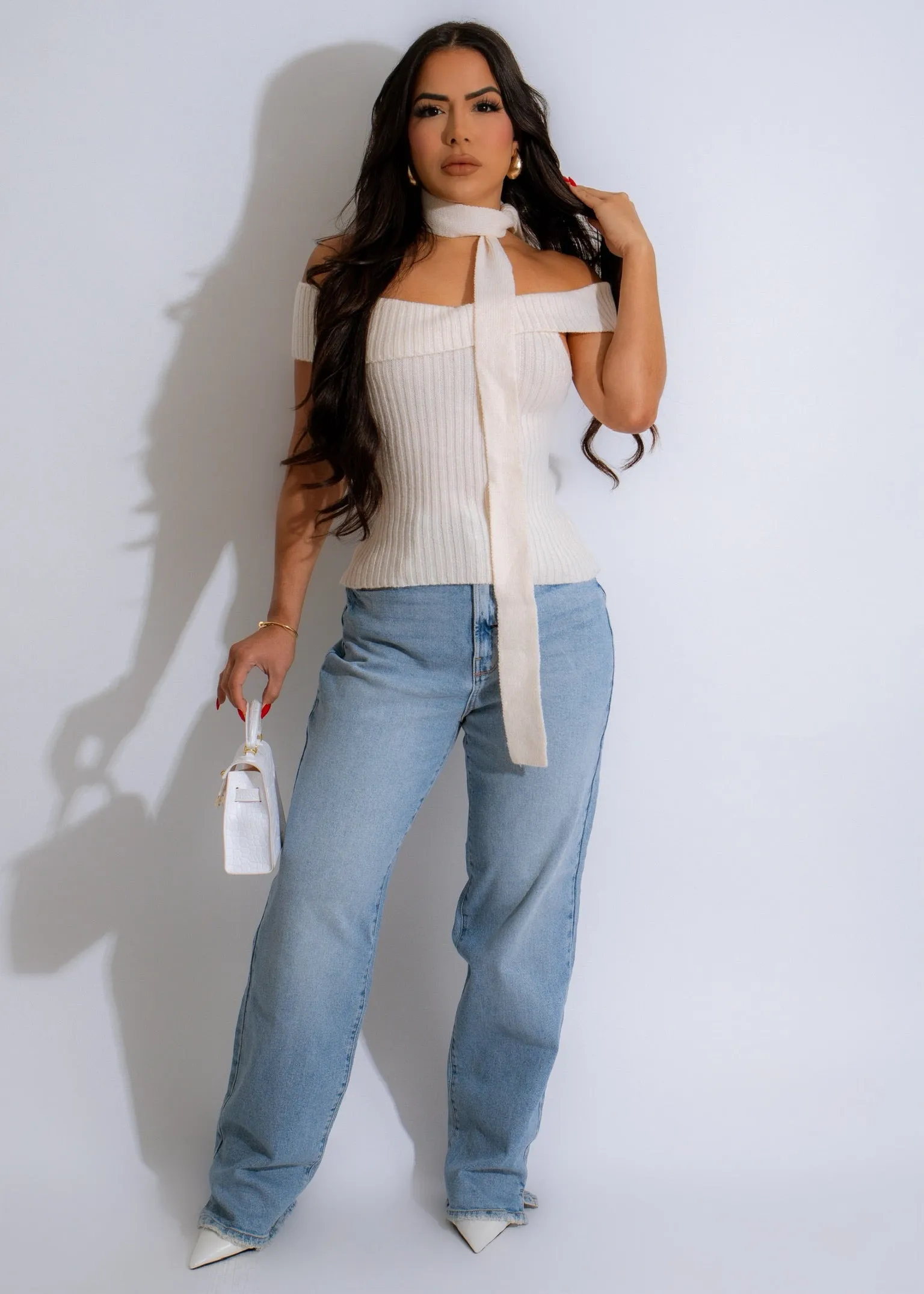 She's Cozy Knit Top White